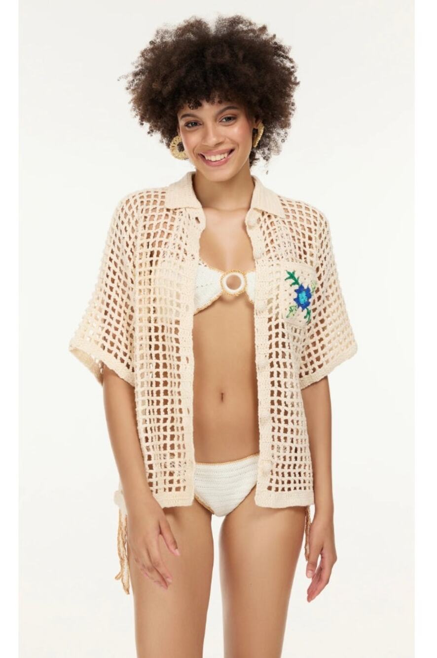 My Beachy Side Solina Hand-Crochet Cardigan Ivory Cotton Size Small NWT Elegant